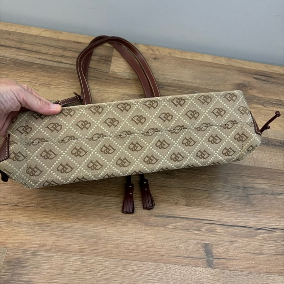 Dooney & Bourke Leather Logo Fabric Satchel Bag Purse Vintage Women’s - Picture 3 of 13